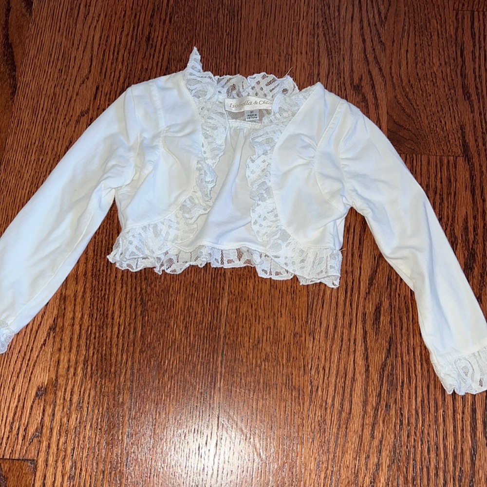 Isobella and Chloe white bolero cardigan- size 3T